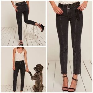 Reformation Seamed Jean Pacific Black Ankle Frayed Hems High Rise Skinny Jeans​​